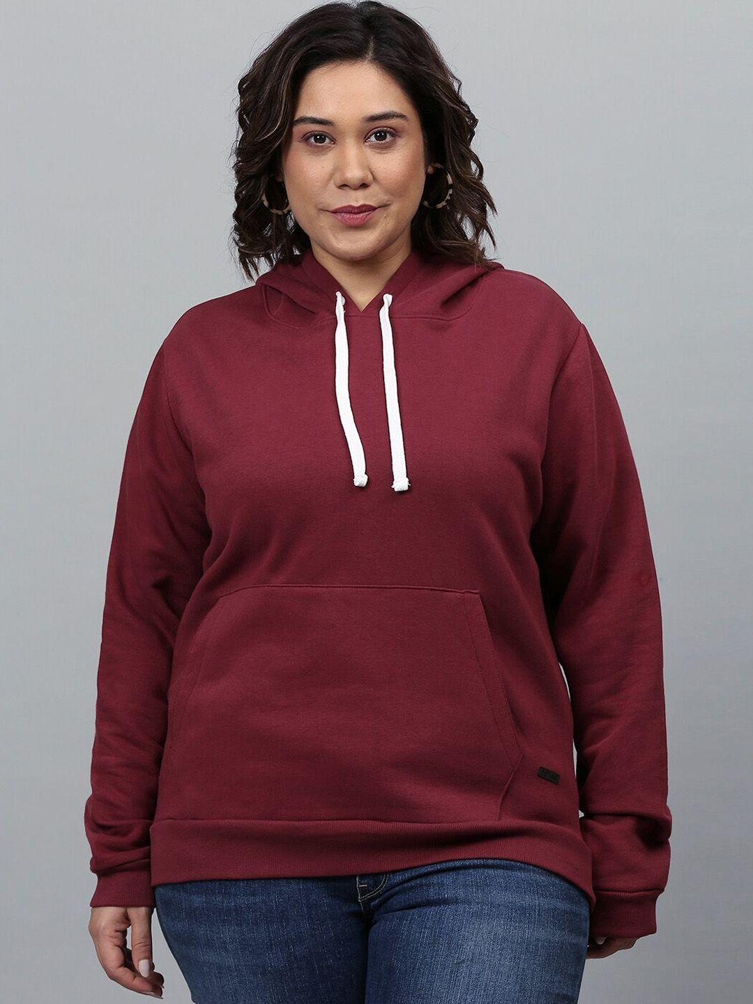 instafab plus women maroon hooded sweatshirt