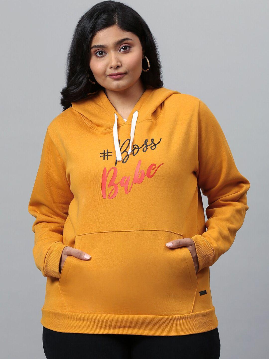 instafab plus women mustard printed sweatshirt