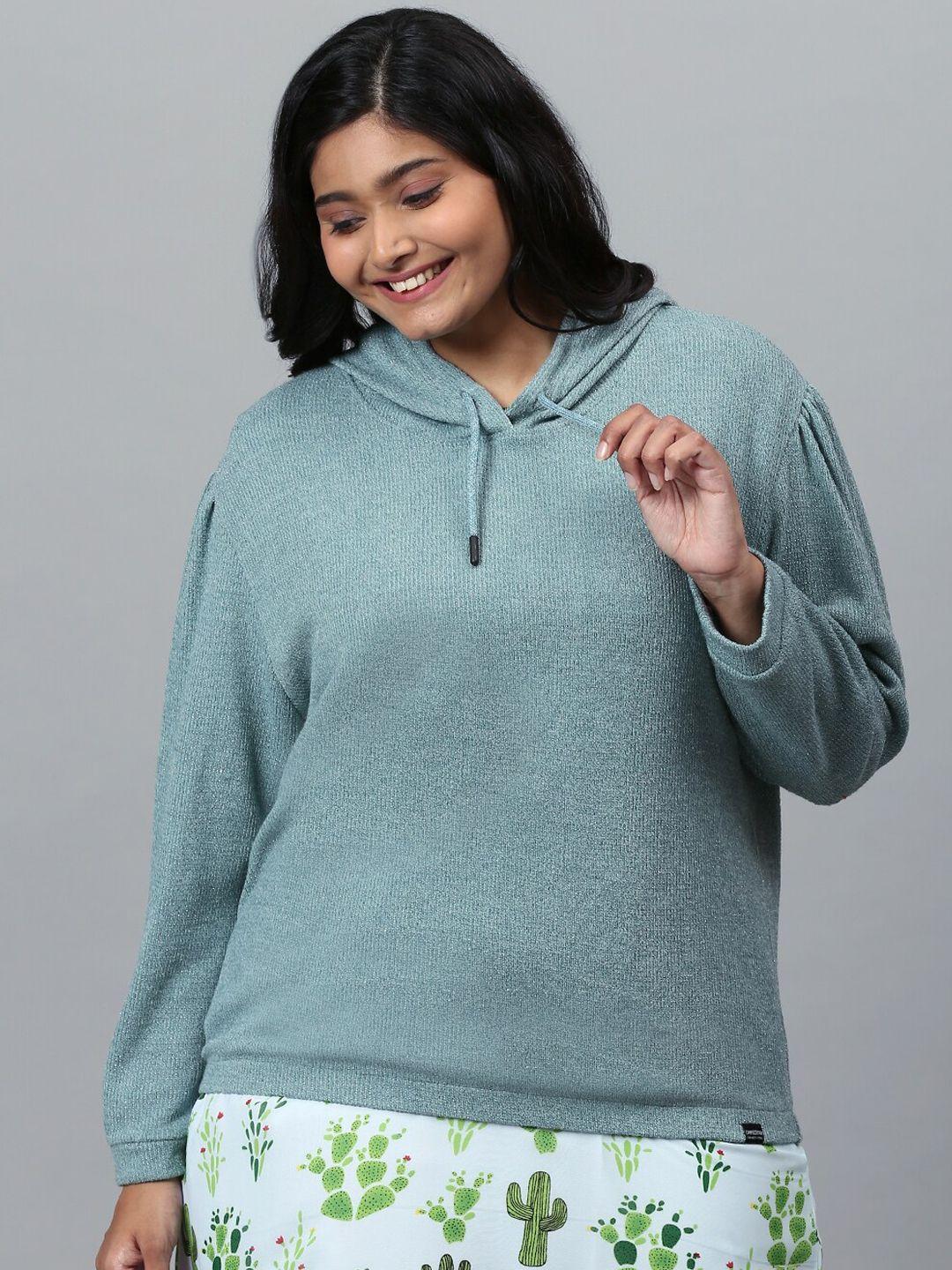 instafab plus women sea green sweatshirt