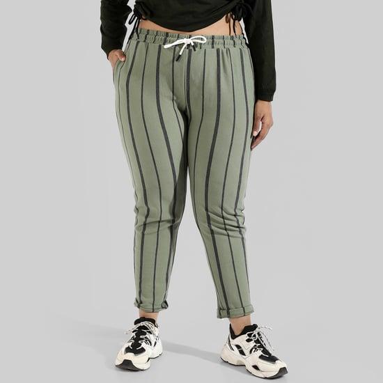 instafab plus women striped regular fit track pants