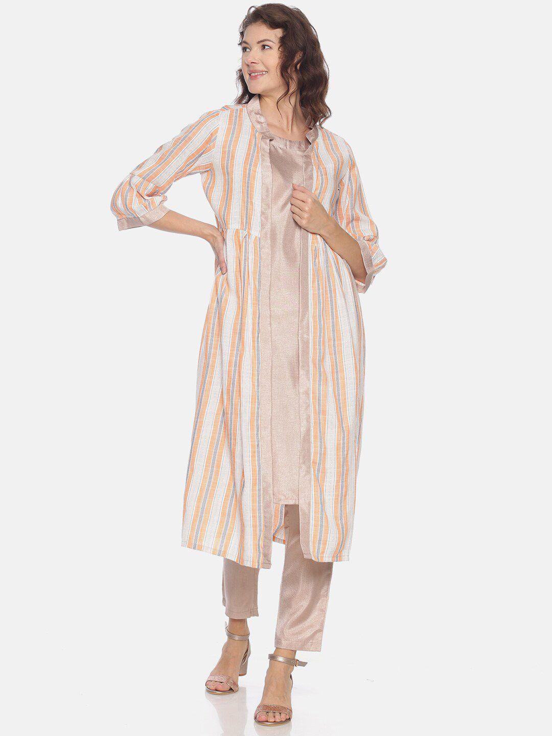 instafab striped kurta with trousers & jacket