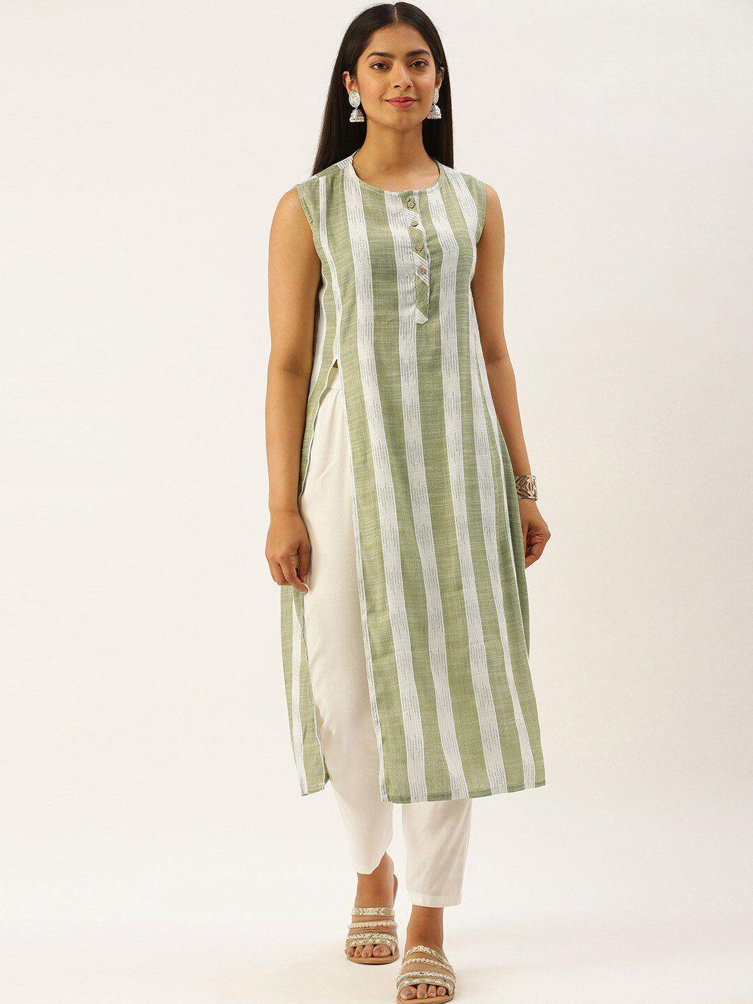instafab striped sleeveless a-line kurta