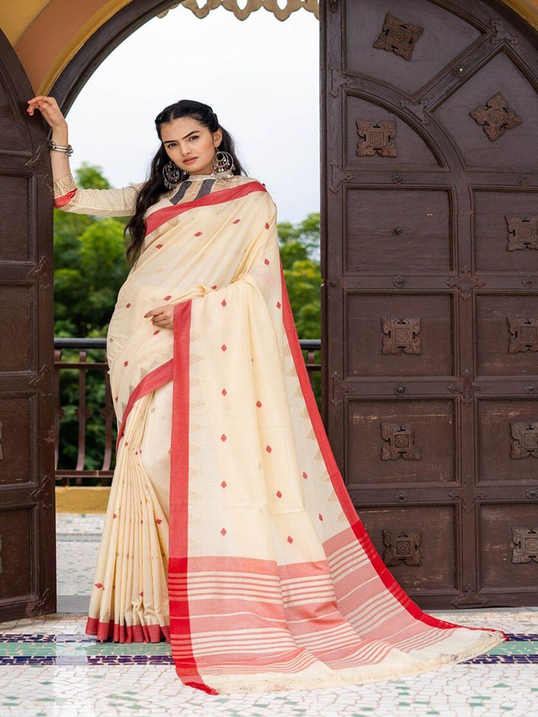 insthah ethnic motifs woven design pure crepe jamdani saree