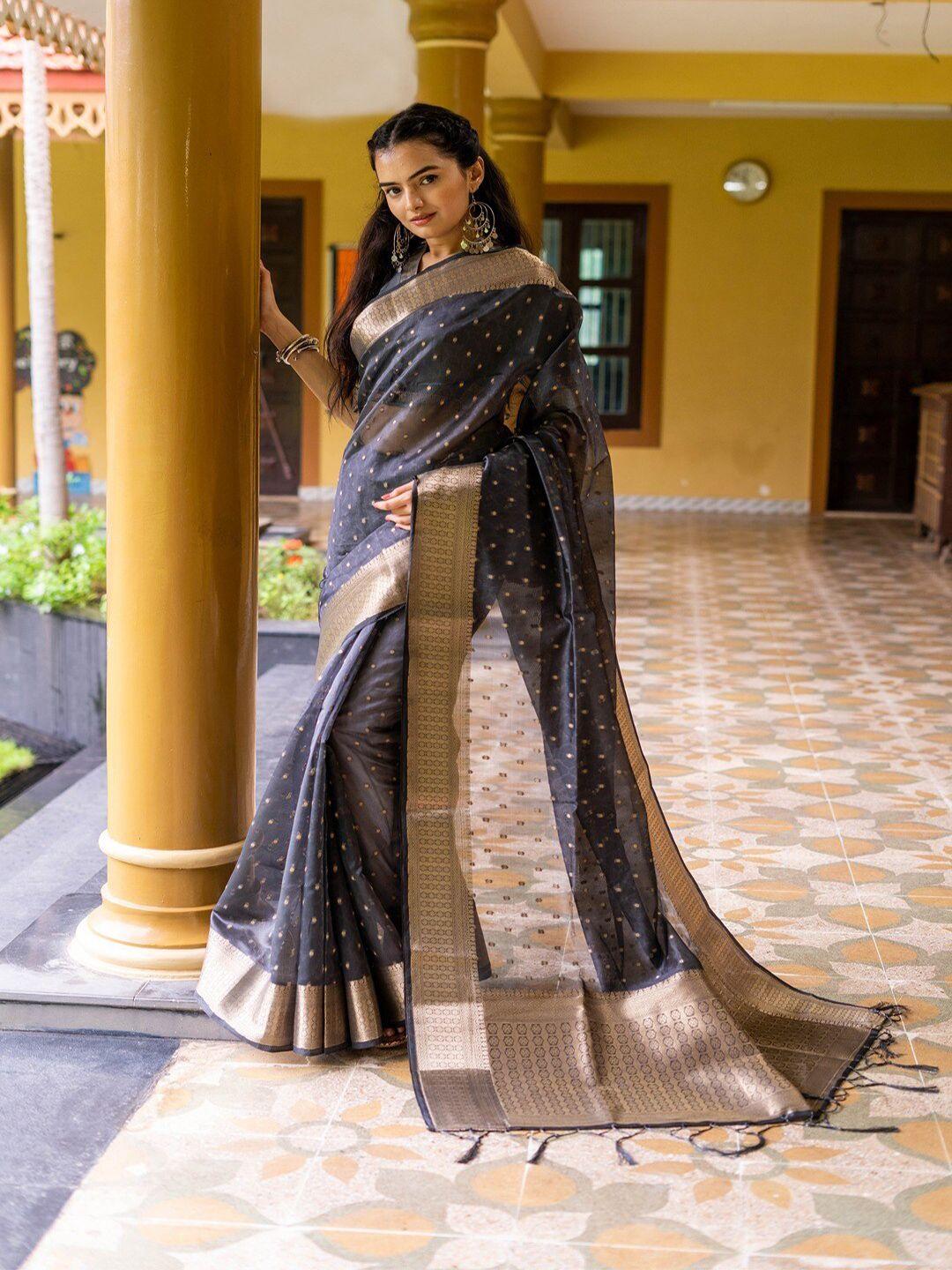 insthah ethnic motifs woven design zari organza banarasi saree