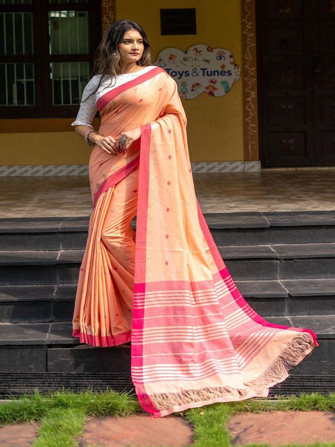 insthah ethnic motifs woven design zari pure crepe jamdani saree