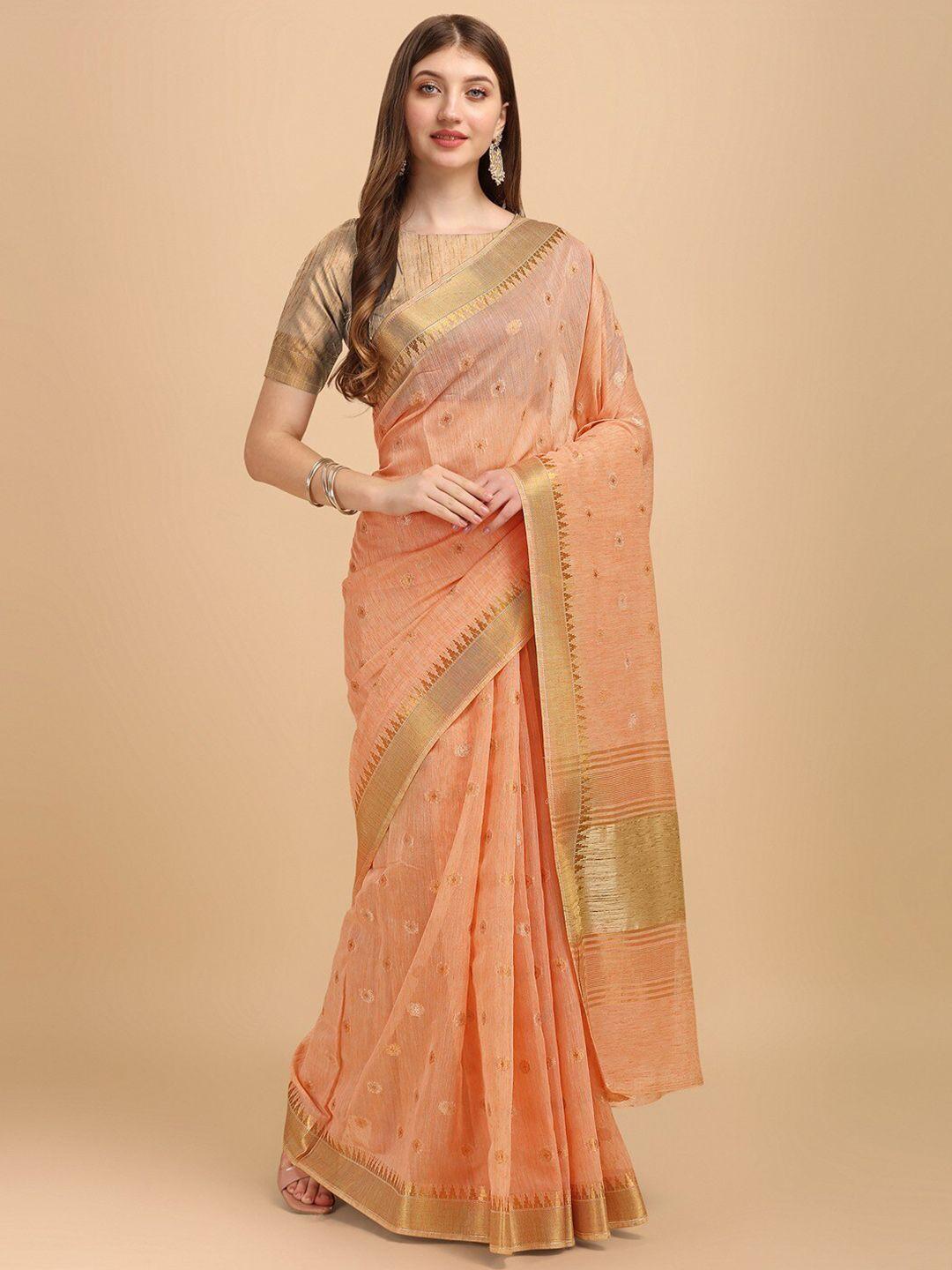 insthah floral woven design zari pure linen banarasi saree