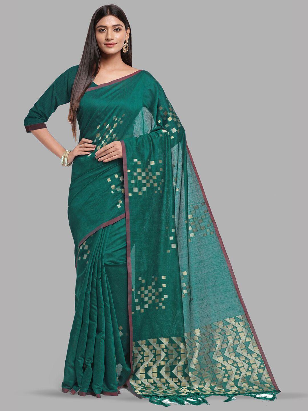 insthah geometric woven design zari detailed pure linen saree