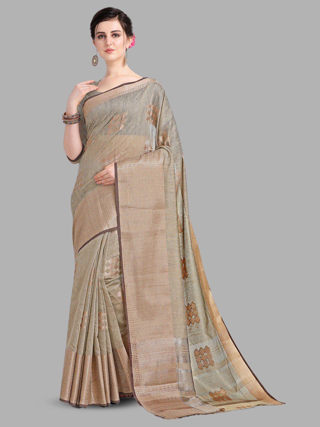 insthah geometric woven design zari pure linen saree
