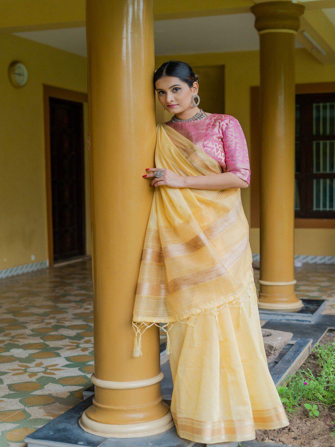 insthah woven design zari pure linen bhagalpuri saree