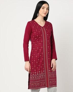 intarsia-knit straight kurta