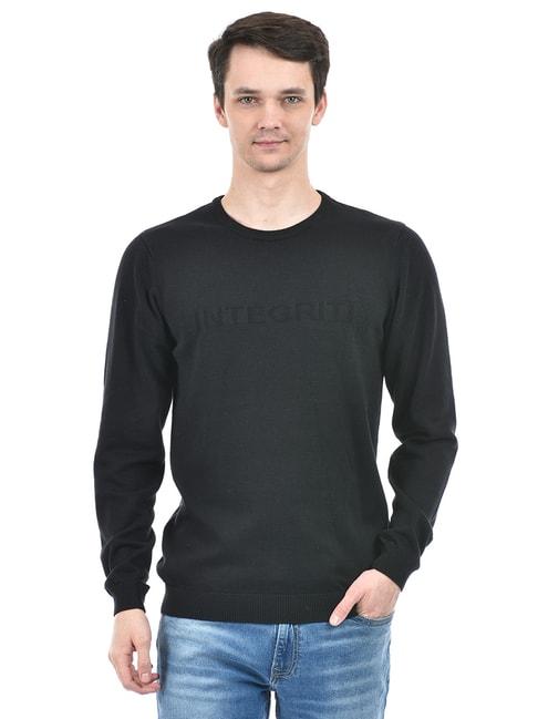 integriti black regular fit self design cotton sweater