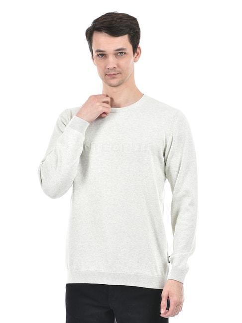 integriti ecru melange regular fit self design cotton sweater