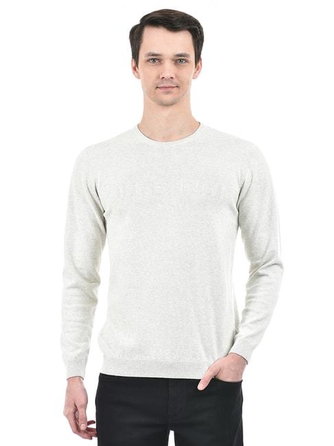 integriti ecru melange regular fit self design cotton sweater