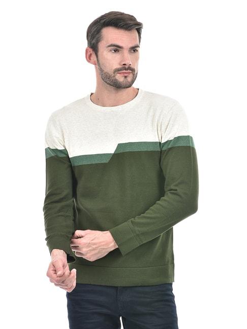 integriti olive & cream regular fit cotton sweater