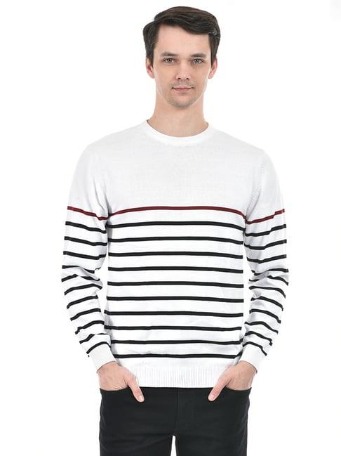 integriti white regular fit striped cotton sweater