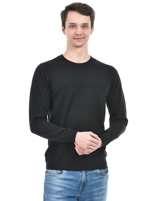 integriti black regular fit self design cotton sweater