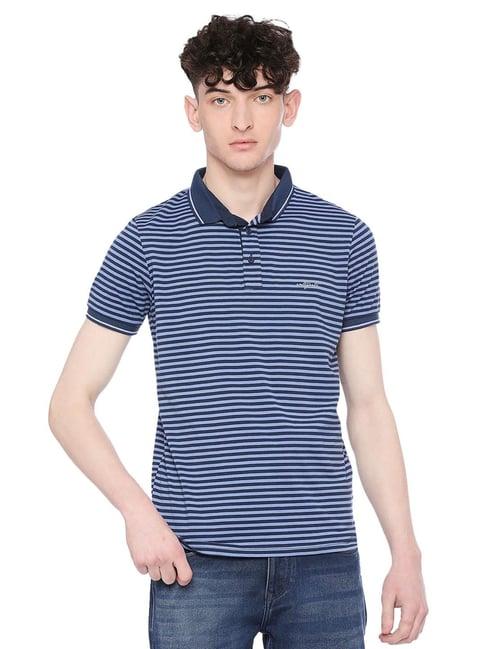 integriti blue regular fit striped polo t-shirt