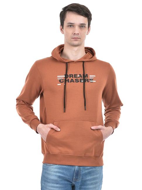 integriti brunt orange regular fit printed hooded sweatshirt