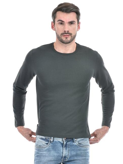 integriti dark grey regular fit textured crew t-shirt