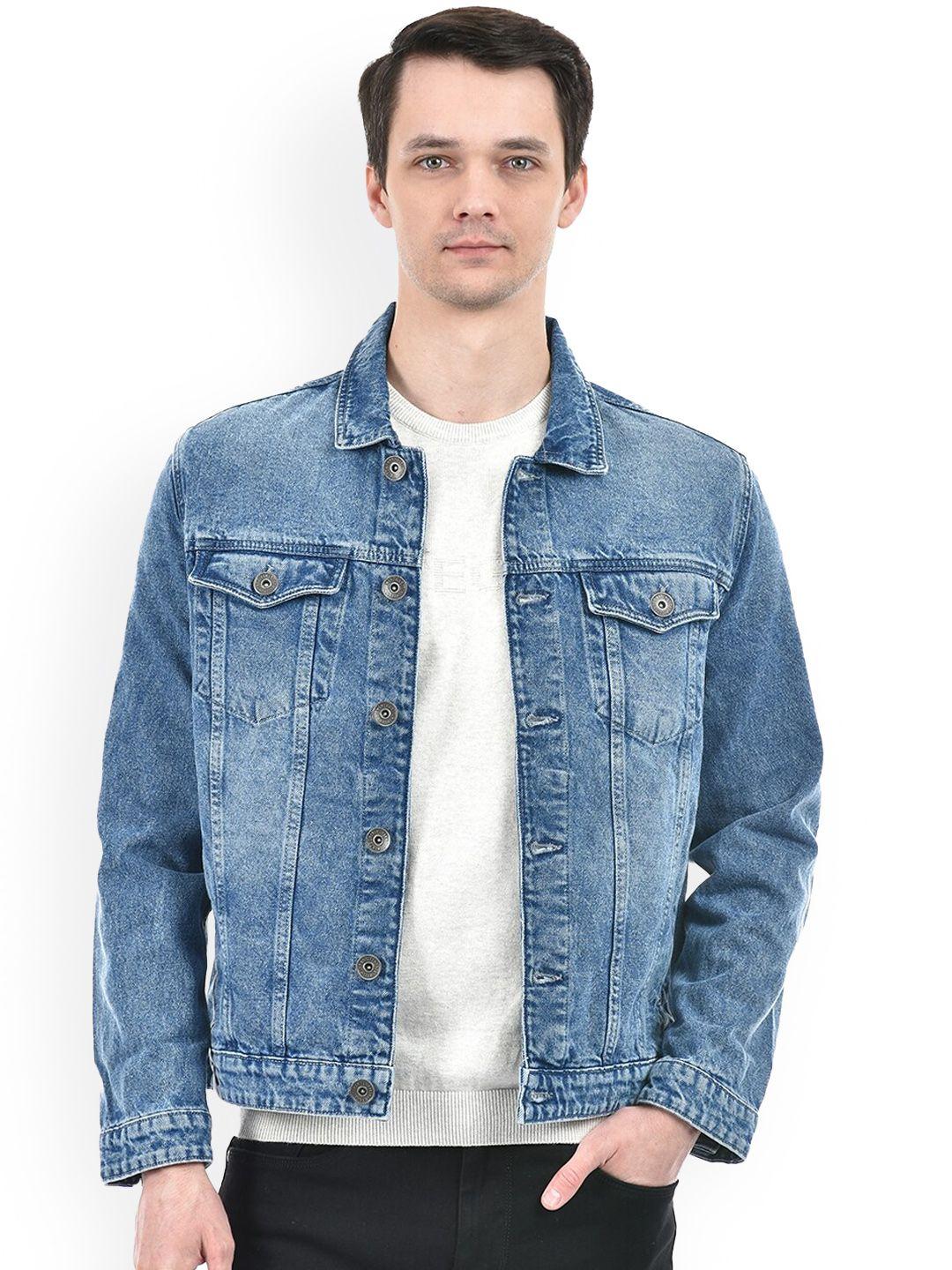 integriti men washed crop denim jacket with embroidered