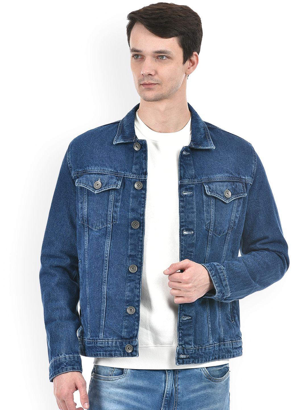 integriti men washed denim jacket with patchwork