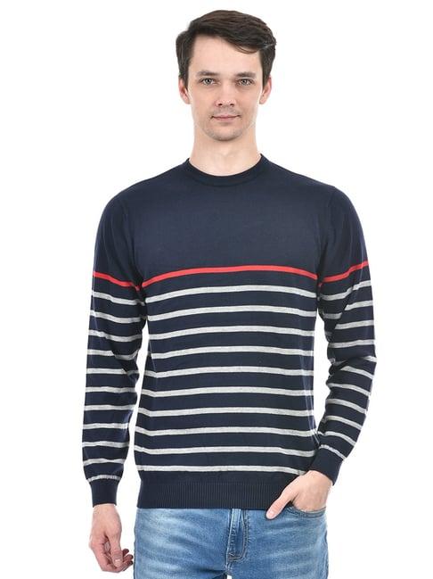 integriti navy regular fit striped cotton sweater