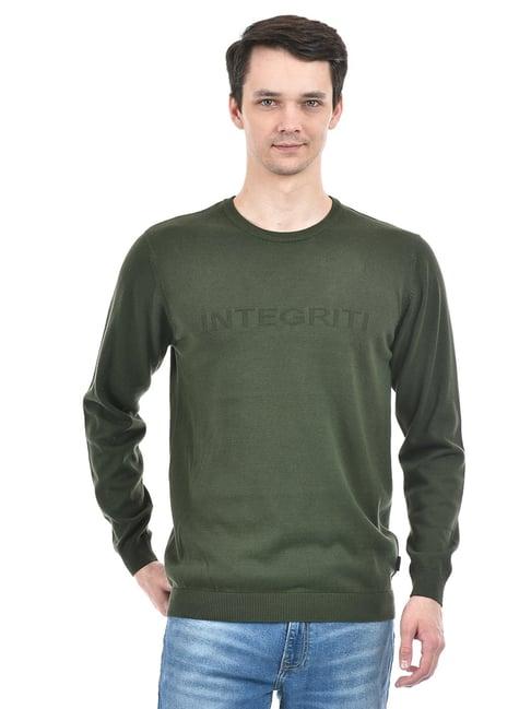 integriti olive regular fit self design cotton sweater