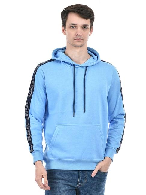 integriti sky blue melange regular fit printed hooded sweatshirt
