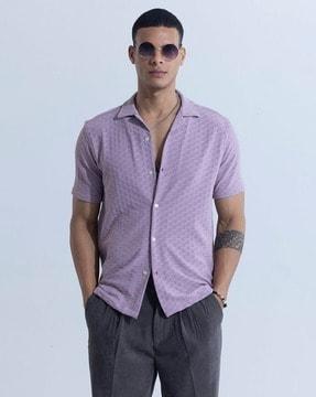 interlace geometric woven slim fit shirt