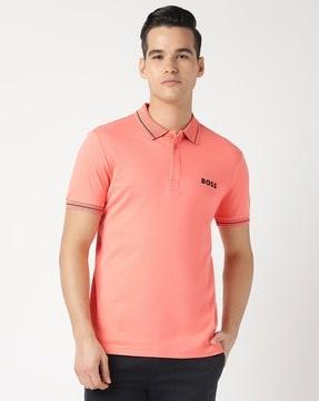 interlock cotton mesh logo slim fit polo t-shirt