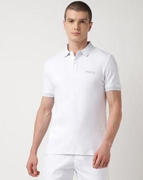 interlock cotton mesh logo slim fit polo t-shirt