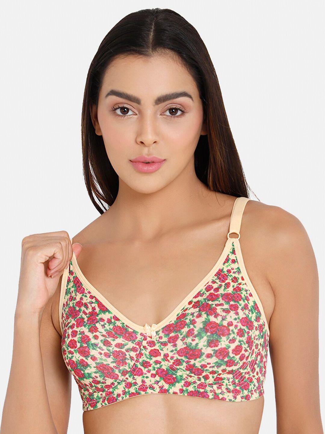 intimacy lingerie floral printed full coverage everyday cotton bra with side shaper