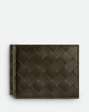 intrecciato leather bill clip wallet