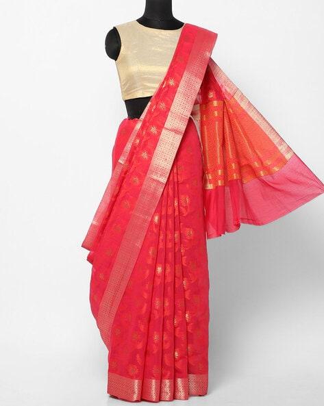intricate floral patterned liva saree with contrast border