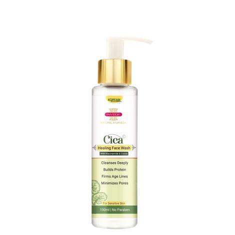 inveda cica healing face wash, prevents clogging of pores, blemishes, dark spots, sun spots & excess oil, made with gotukola and citric acid for glowing, even tone skin, 100ml