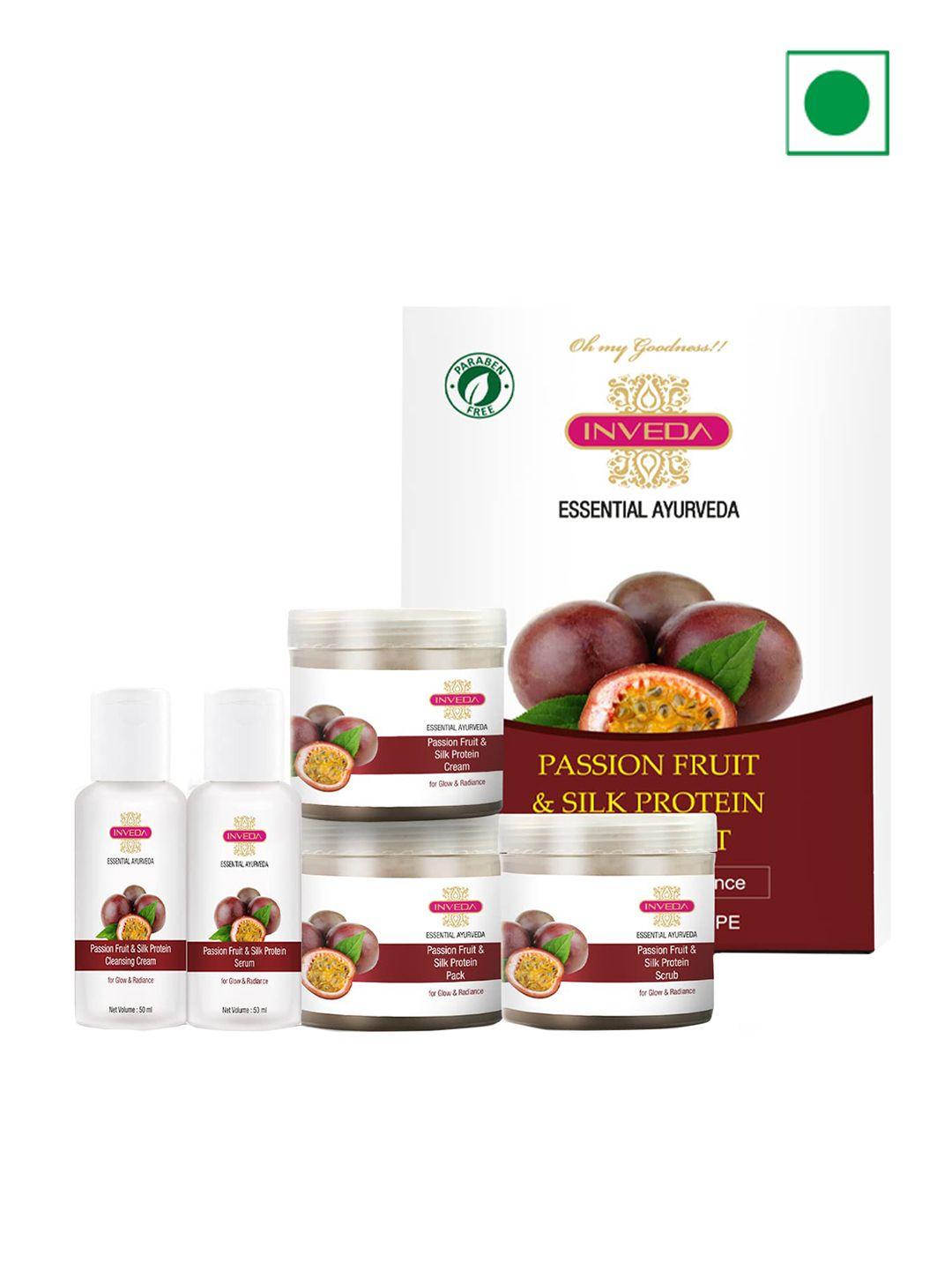 inveda set of 5 passion fruit cleanser-serum-50ml each-scrub-pack-cream-100ml each
