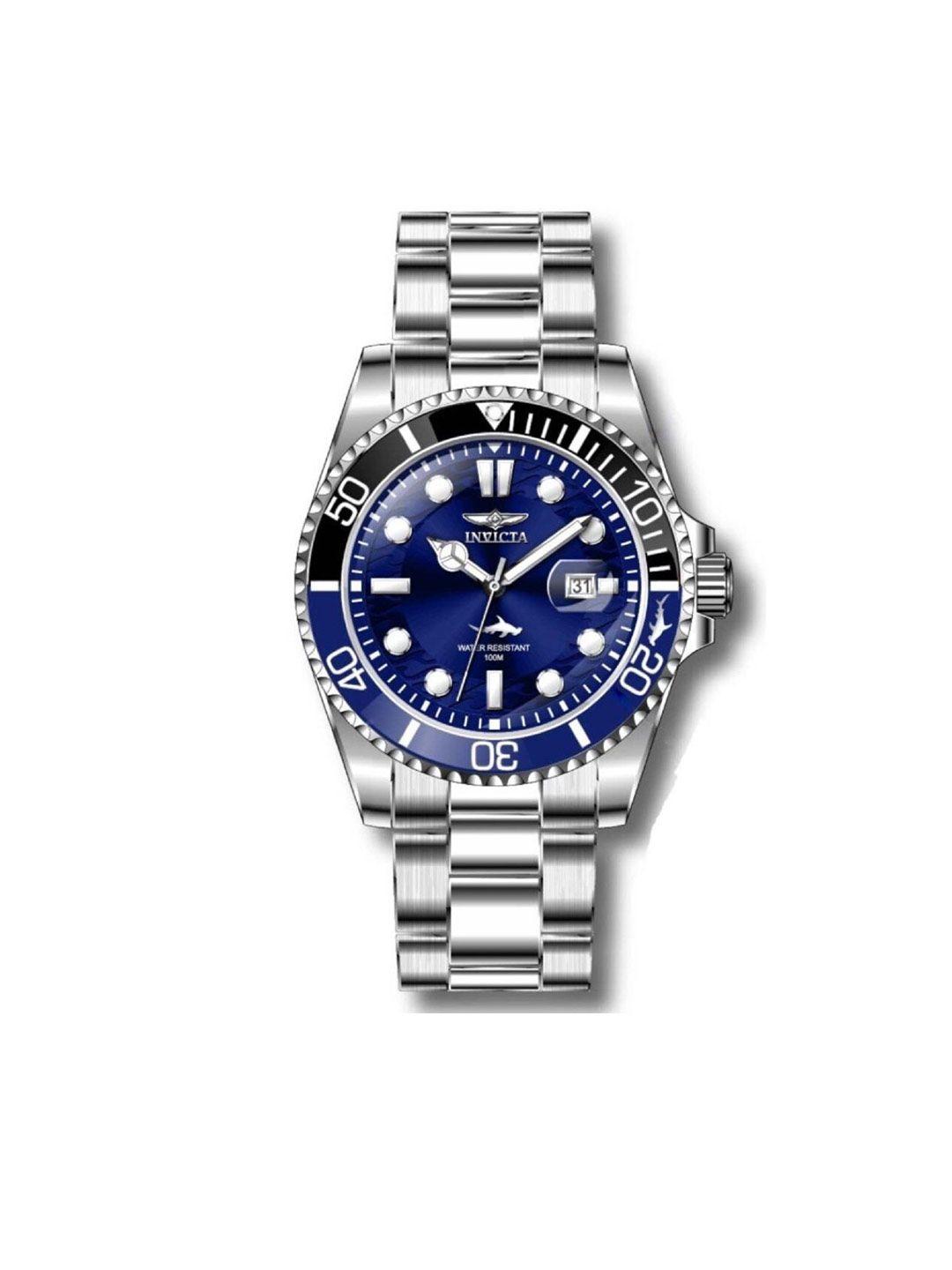 invicta men blue dial & blue stainless steel bracelet style straps analogue watch 44716