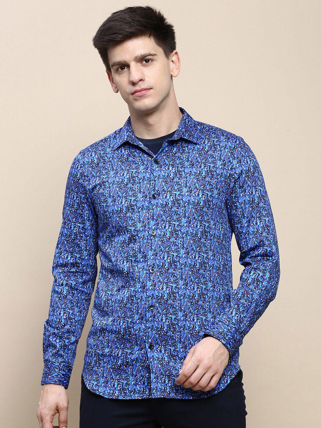 invictus club abstract printed slim fit opaque cotton casual shirt
