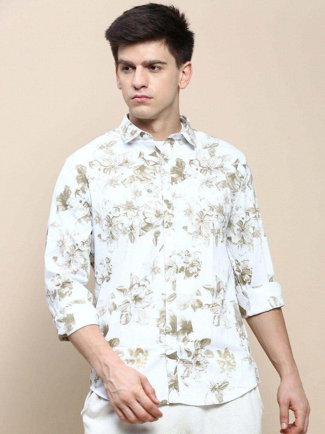 invictus floral printed club slim fit cotton casual shirt