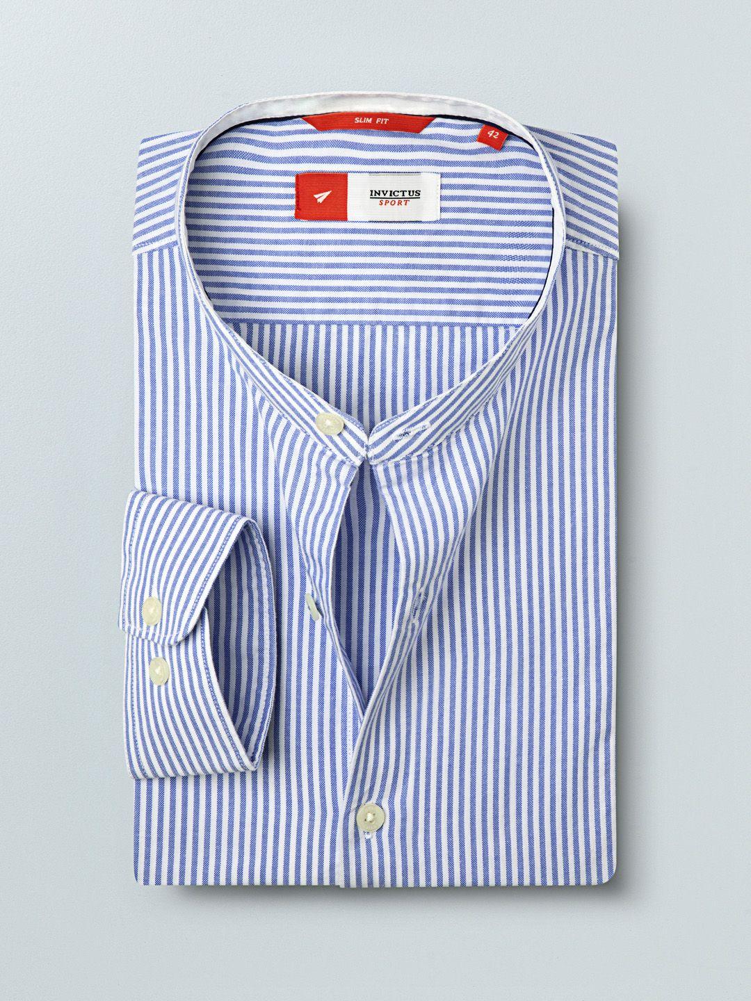 invictus men blue & white slim fit striped sustainable casual shirt