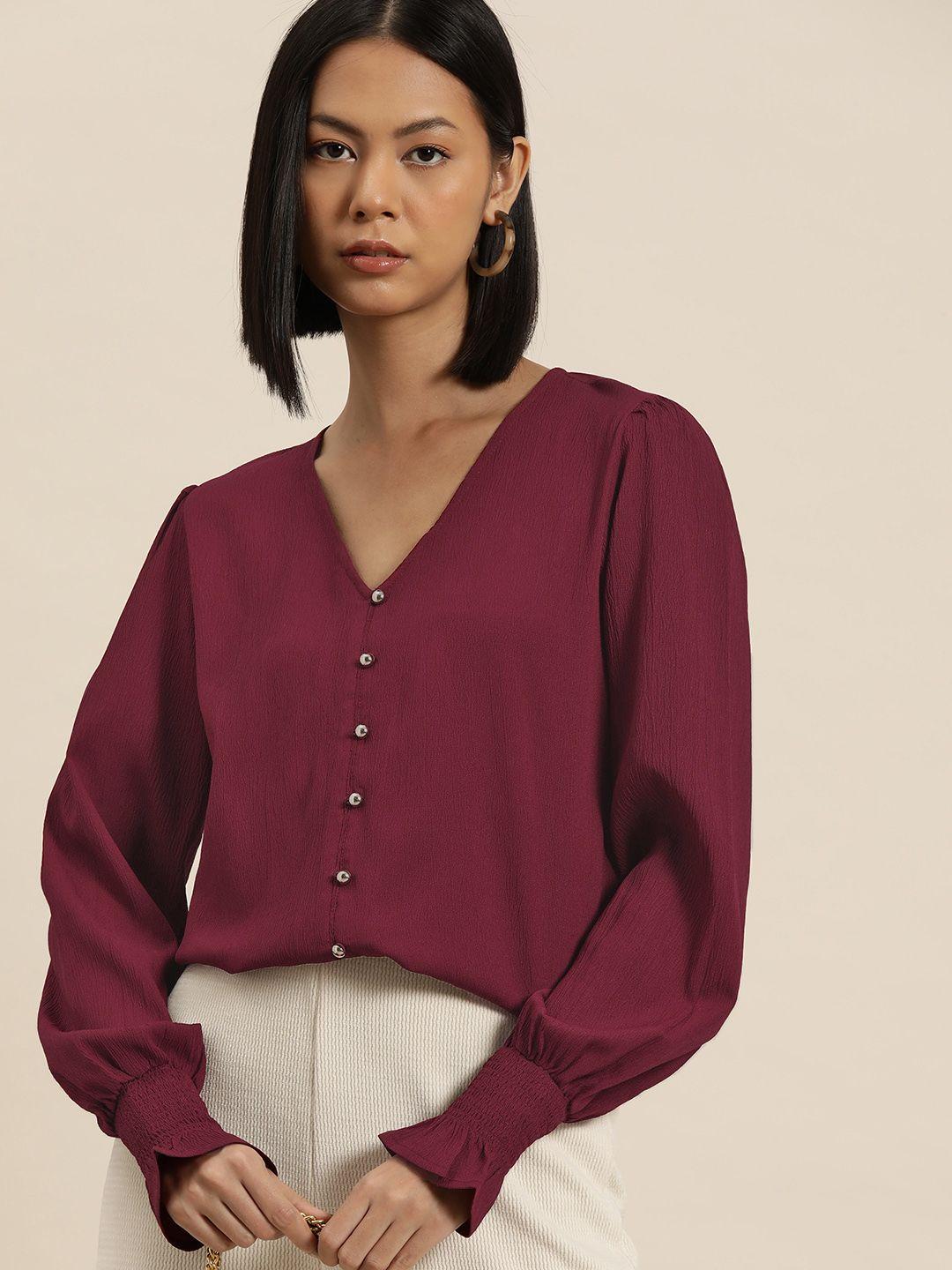 invictus puff sleeve crepe shirt style top