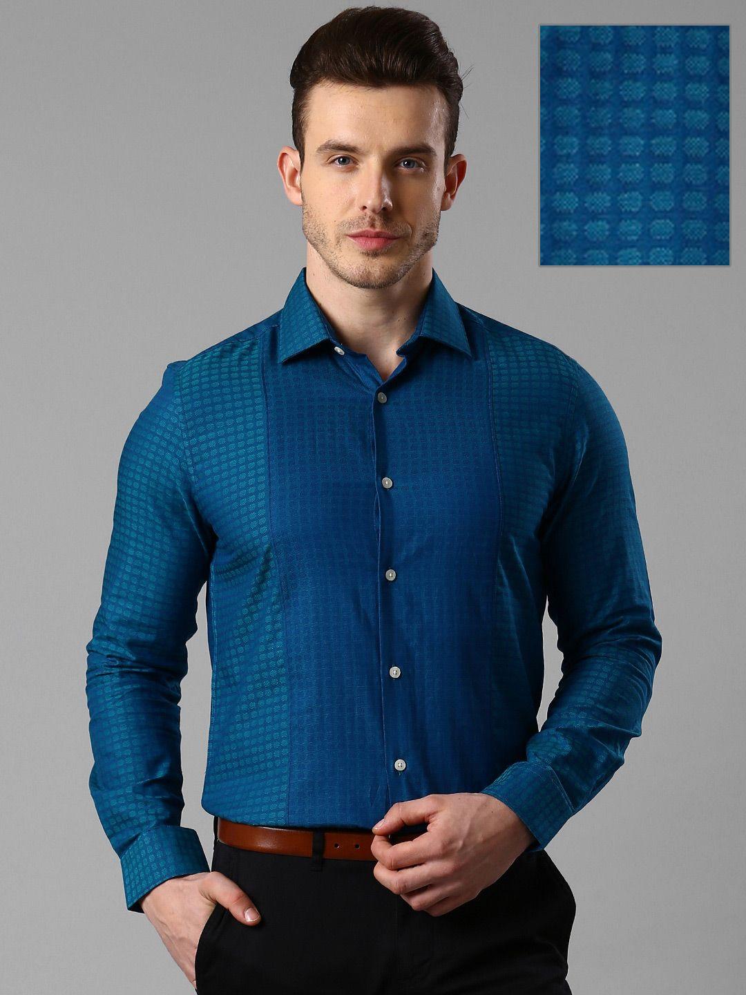 invictus blue & green two-toned slim fit formal shirt