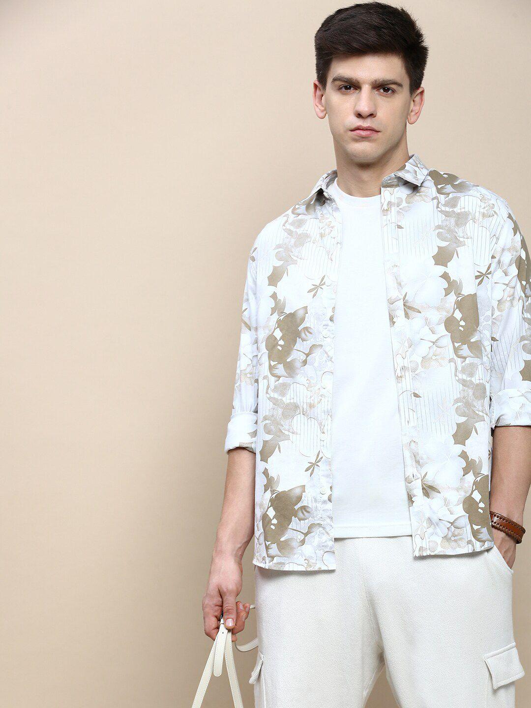 invictus club slim fit floral printed cotton casual shirt