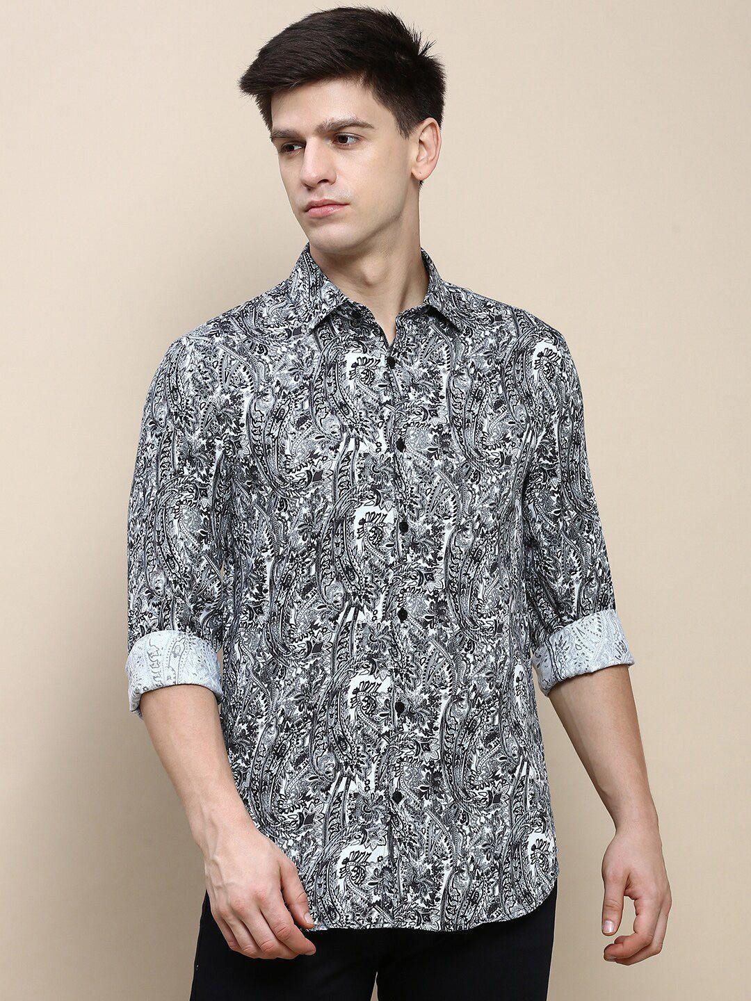 invictus ethnic motifs printed club slim fit cotton casual shirt