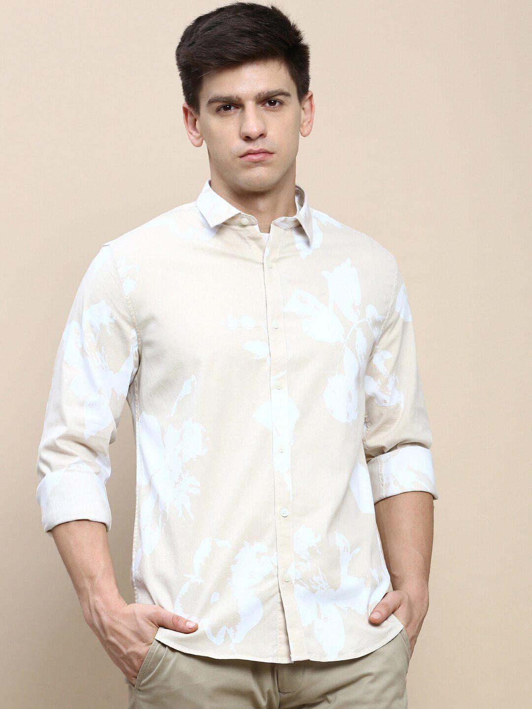 invictus floral printed club slim fit floral opaque cotton casual shirt