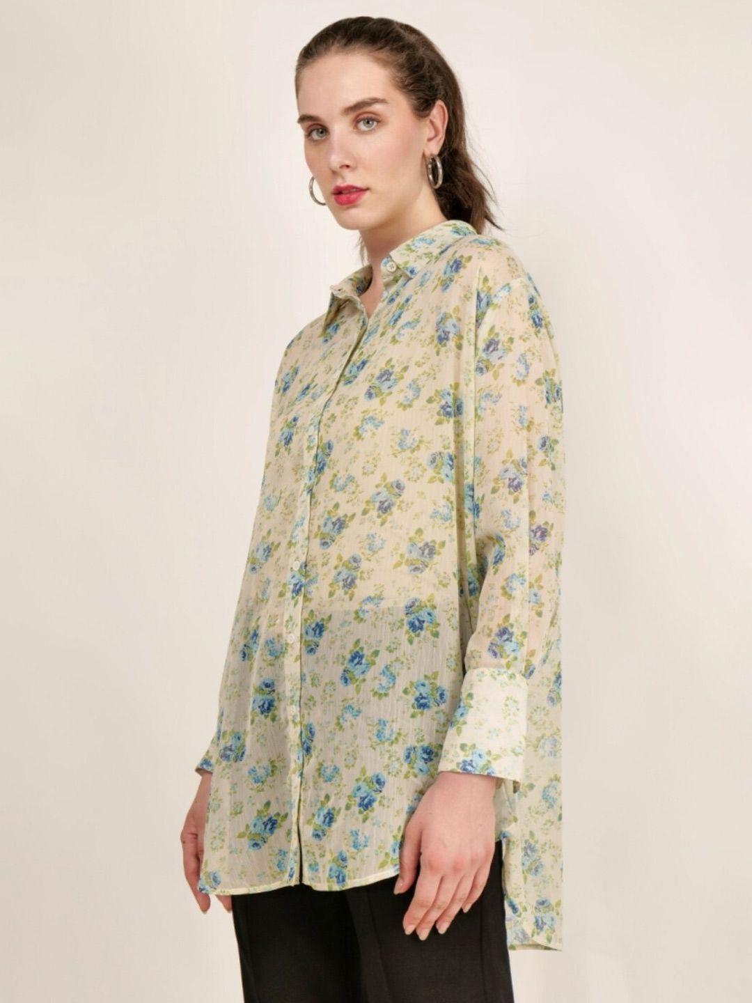 invictus floral printed opaque casual oversized shirt