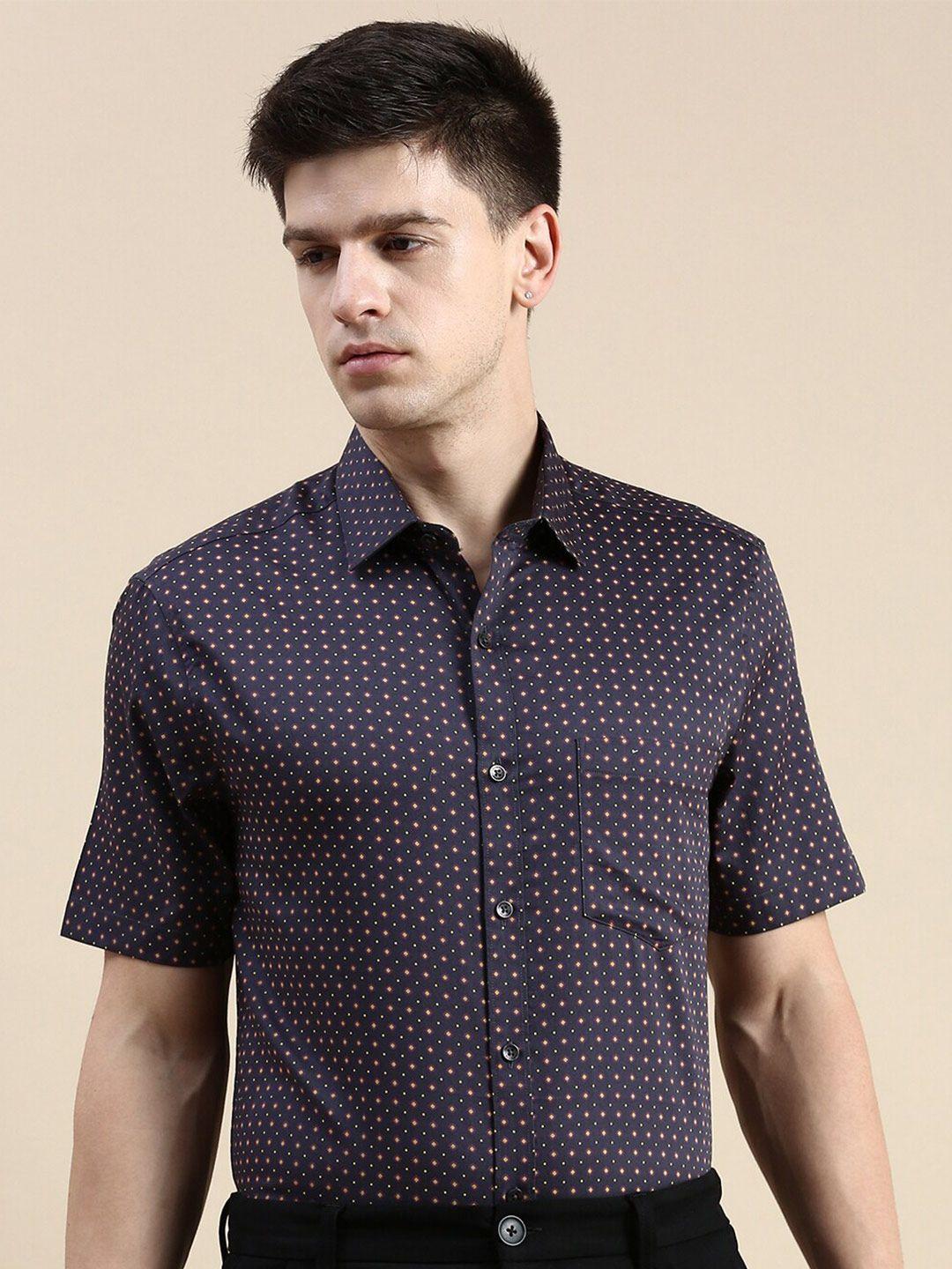 invictus geometric printed comfort slim fit formal cotton shirt