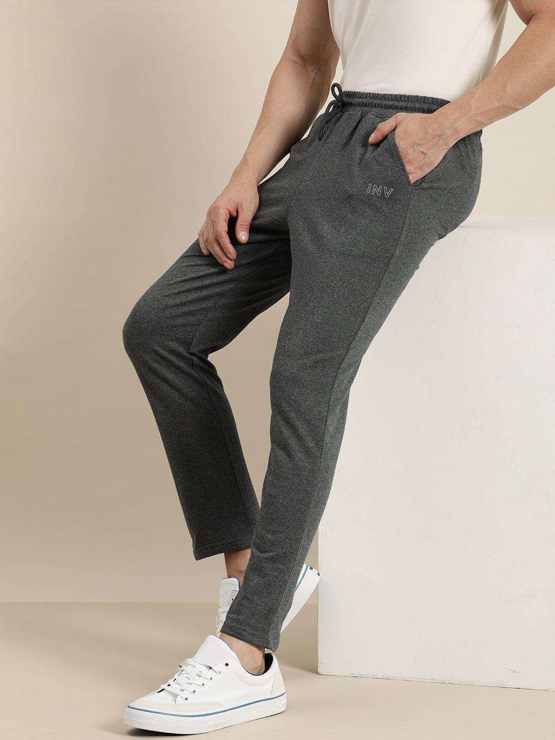 invictus indoor men grey melange solid regular fit mid-rise track pants