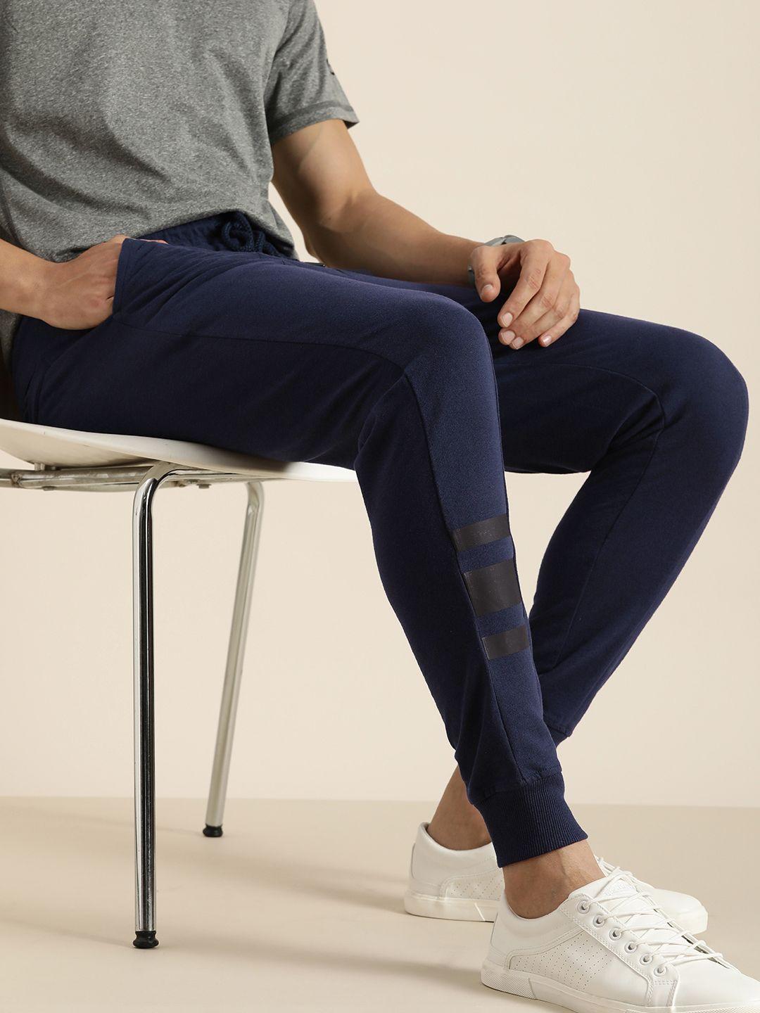 invictus indoor men navy blue joggers with printed detail