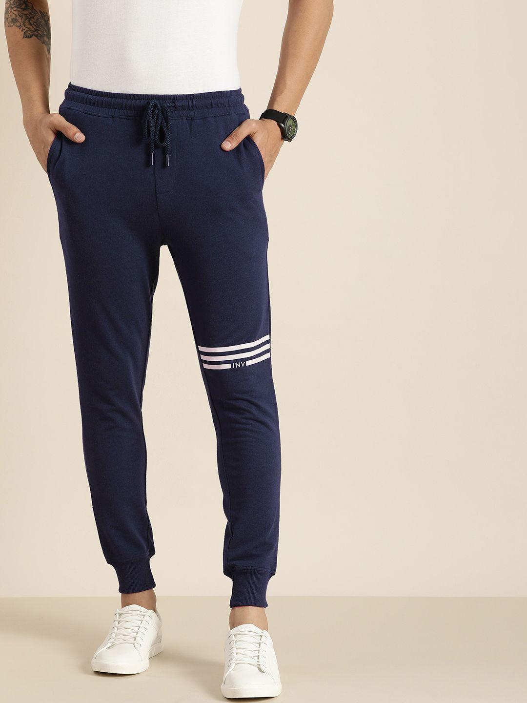 invictus indoor men navy blue joggers with striped detail